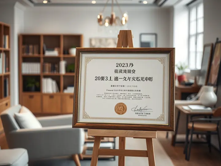 荣誉证书特写，展示2023年度优秀软装设计机构字样和协会印章